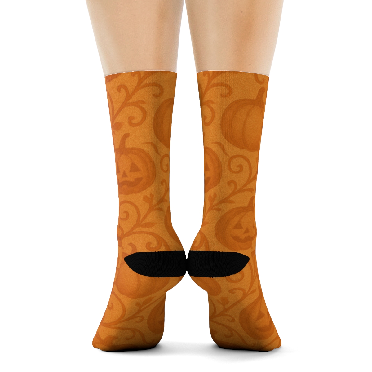 Pumpkin Vine Lattice On Orange Background custom crew socks