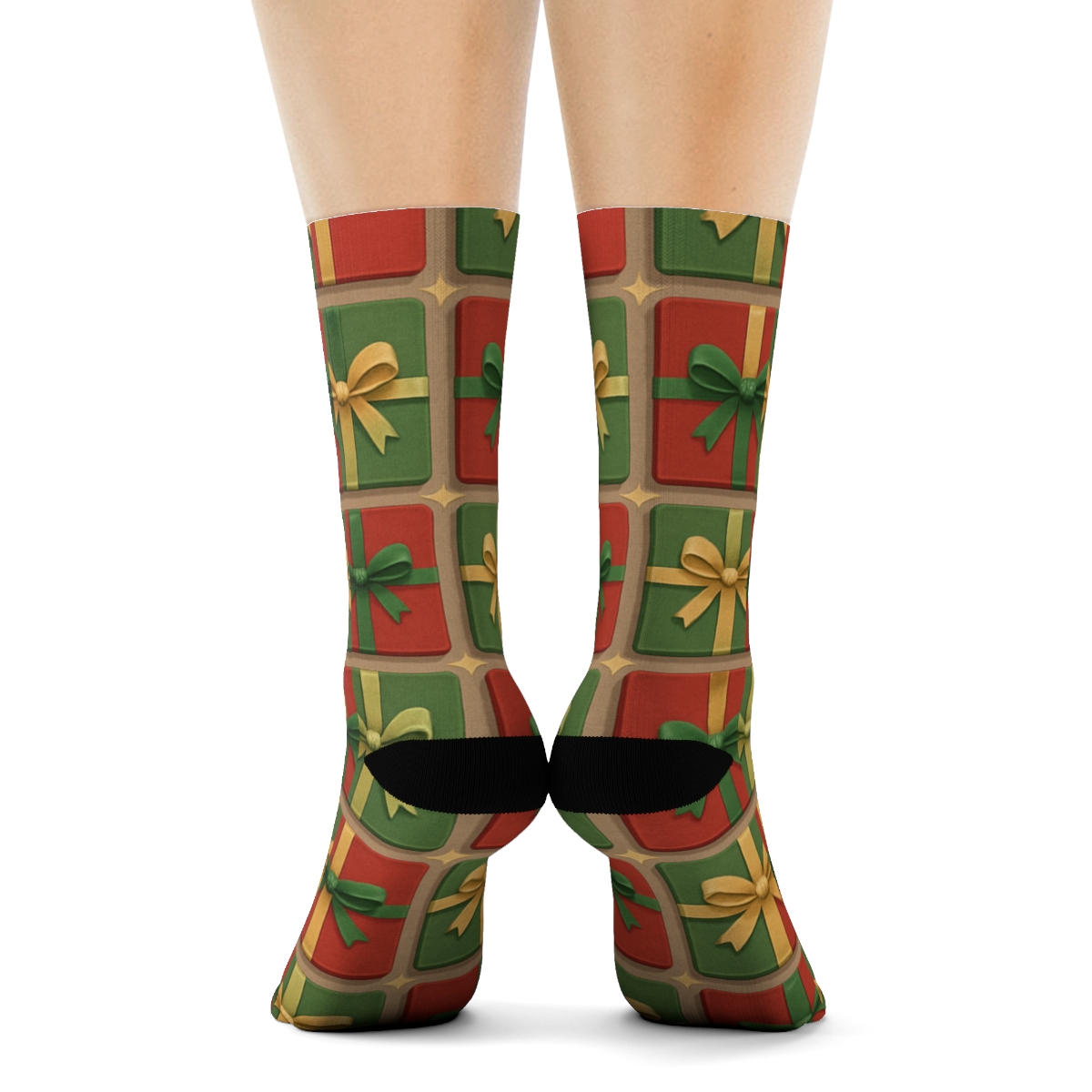 Ribbon-Tied Holiday Gifts Tessellation unique graphic crew socks