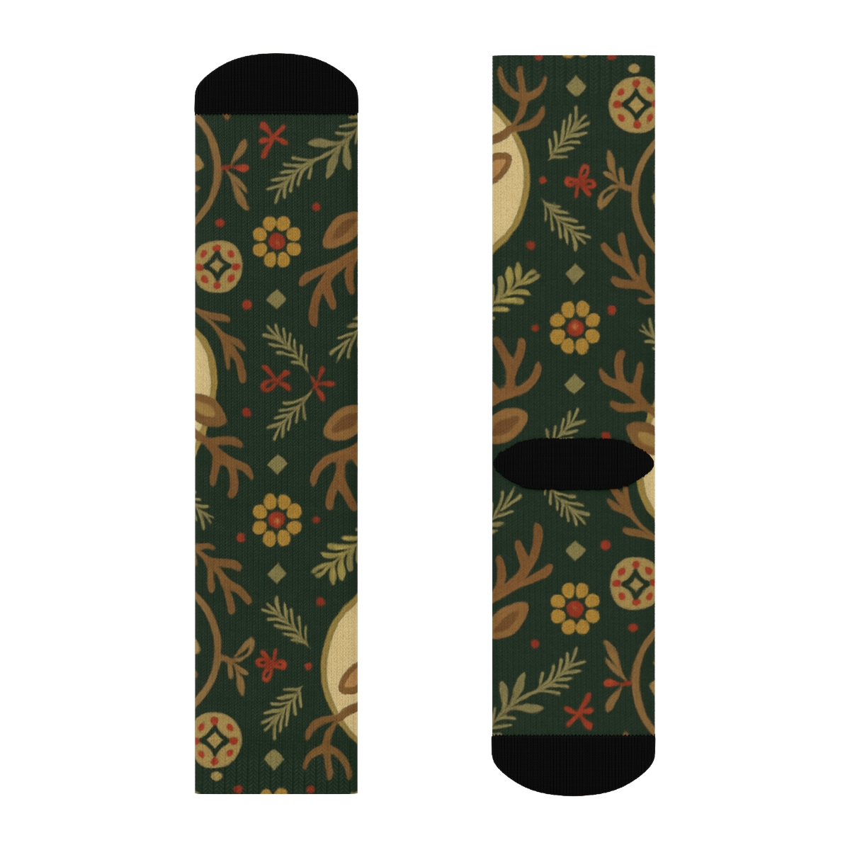 Scandinavian Folk Reindeer Medallion Lattice unique graphic crew socks