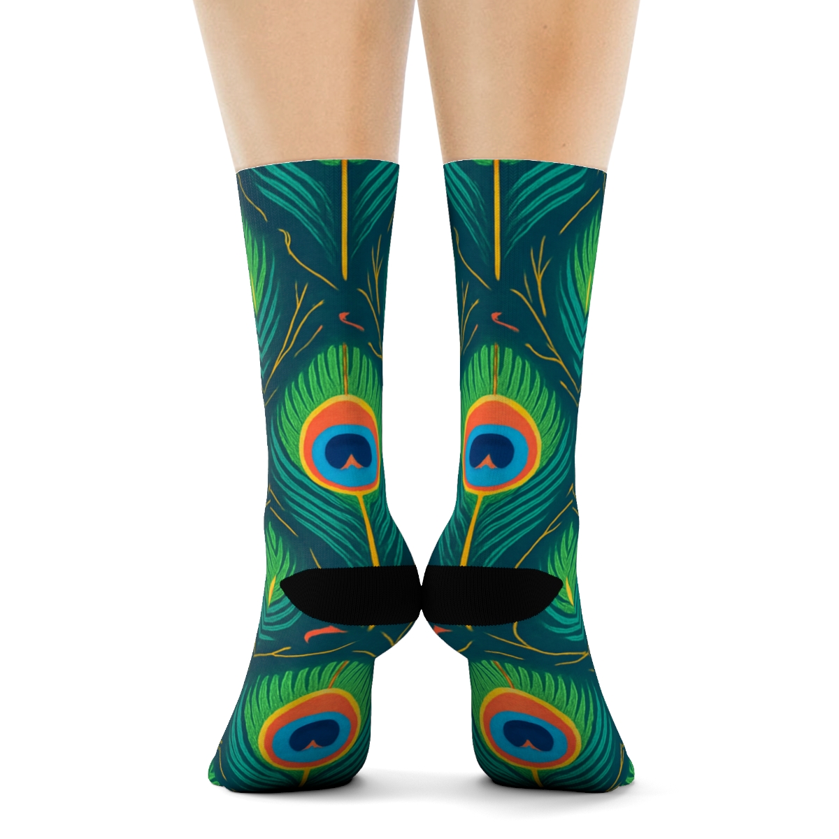Peacock Tail Eye Lattice On Deep Teal Background stylish athletic crew socks