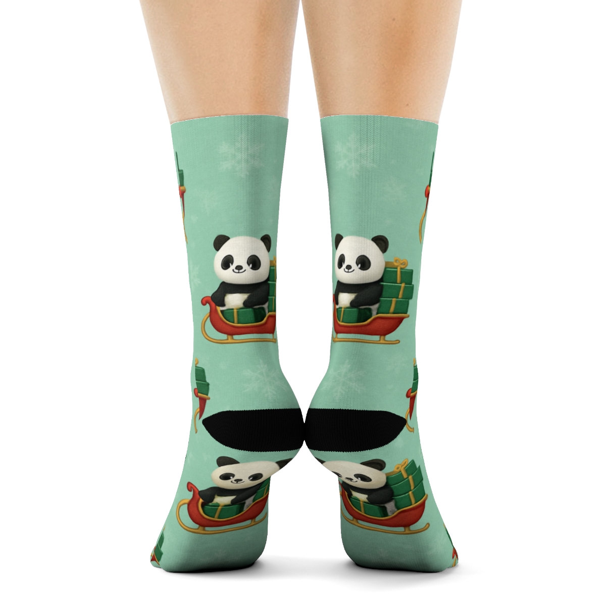 Panda Sleigh Ride Polka Dots custom crew socks