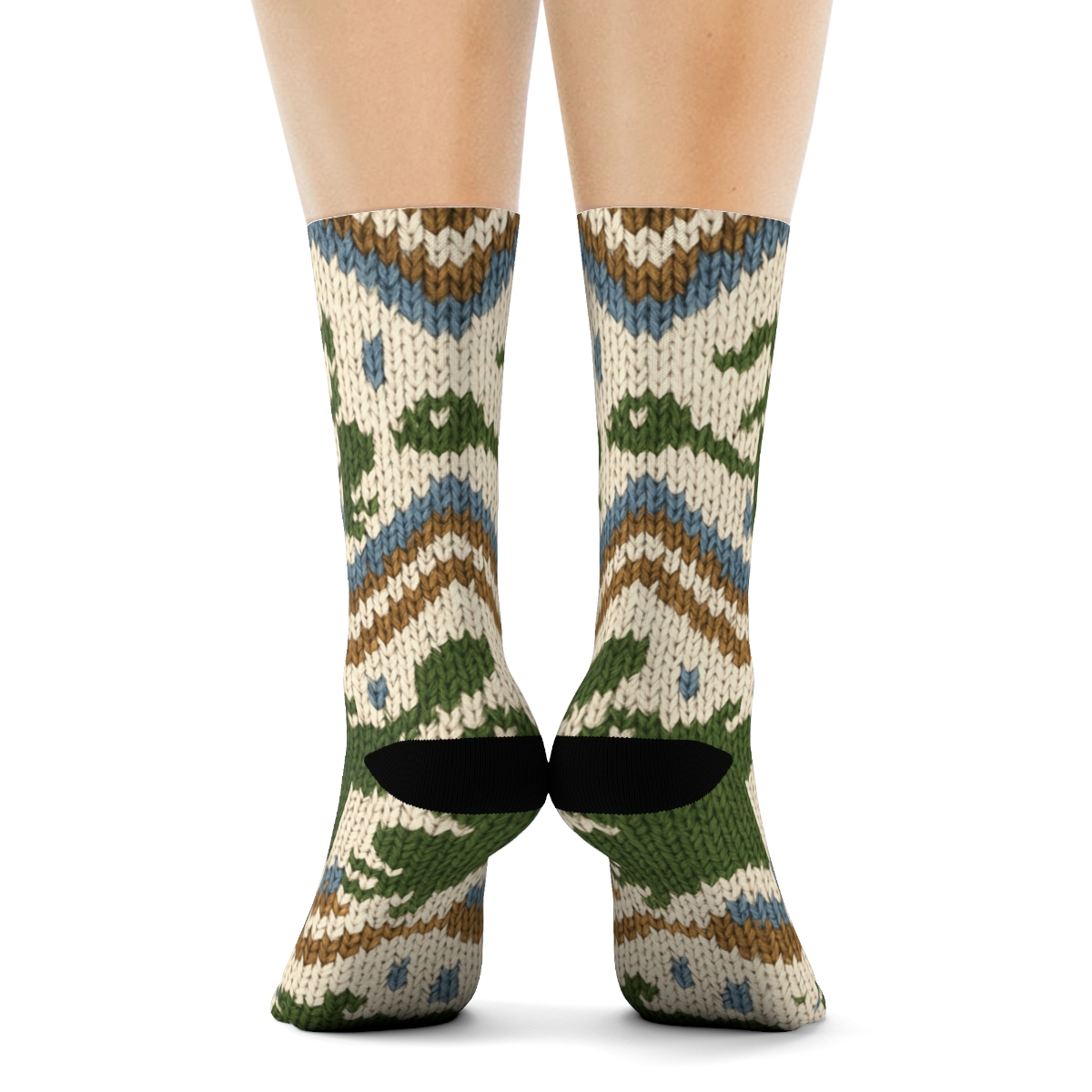 Knitted-Illusion Pond Ripples Frog-Grade stylish athletic crew socks