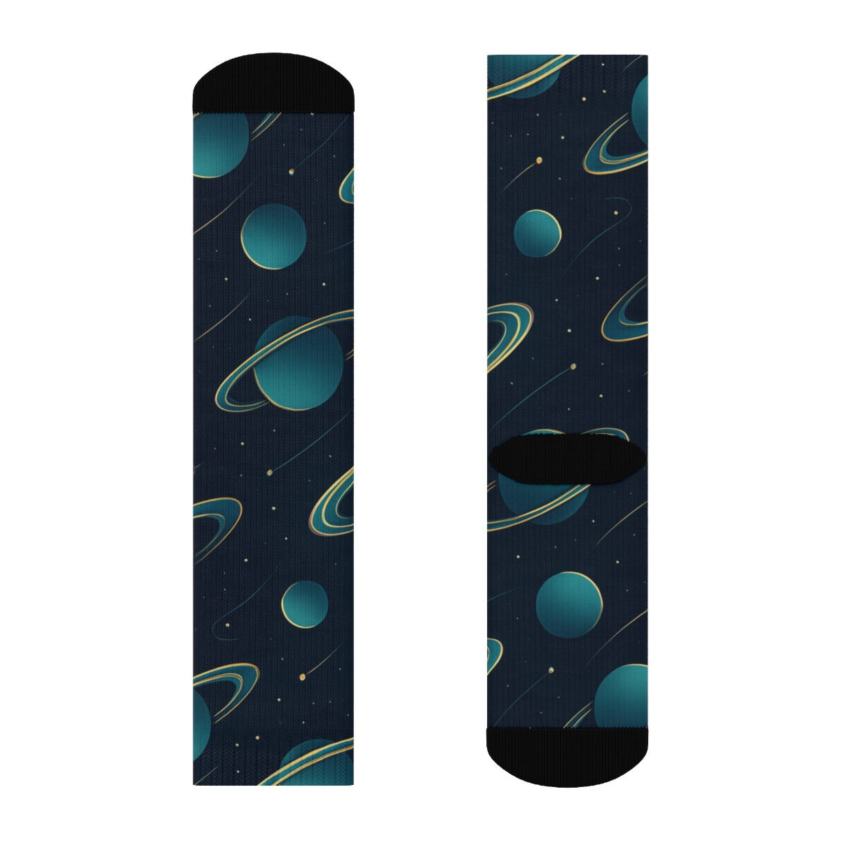 Ion Teal Orbital Bands On Deep Navy Background unique graphic crew socks