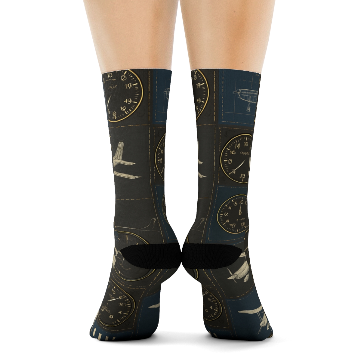 Collage Airplane Blueprint Patchwork unique graphic crew socks