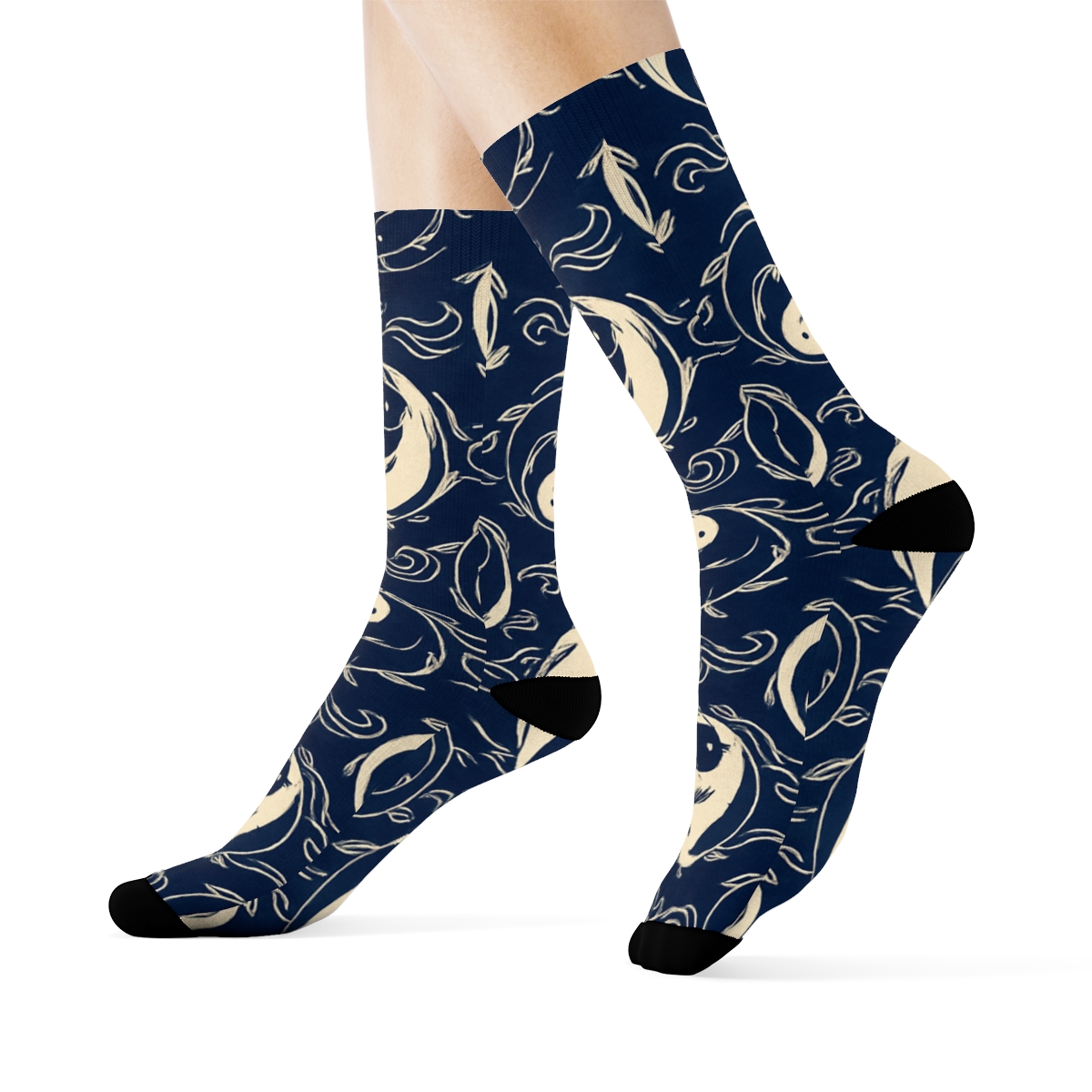 Indigo Koi Duality Ring Tessellation trendy patterned crew socksIndigo Koi Duality Ring Tessellation Crew Socks - Image 3