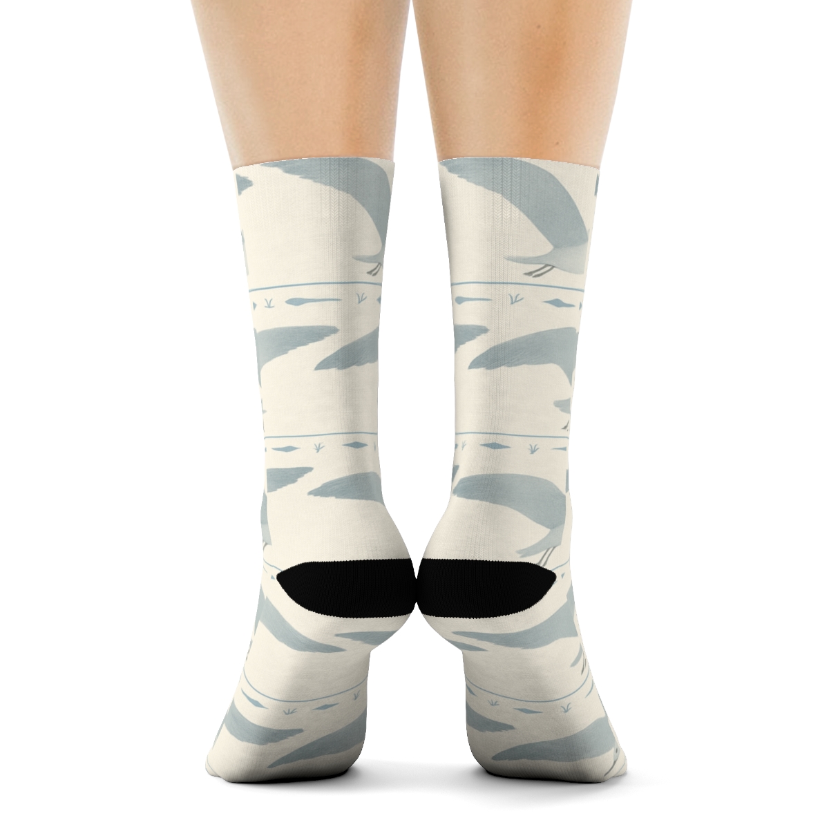 Gull Wing Horizon Bands On Soft Ivory comfortable cotton crew socks