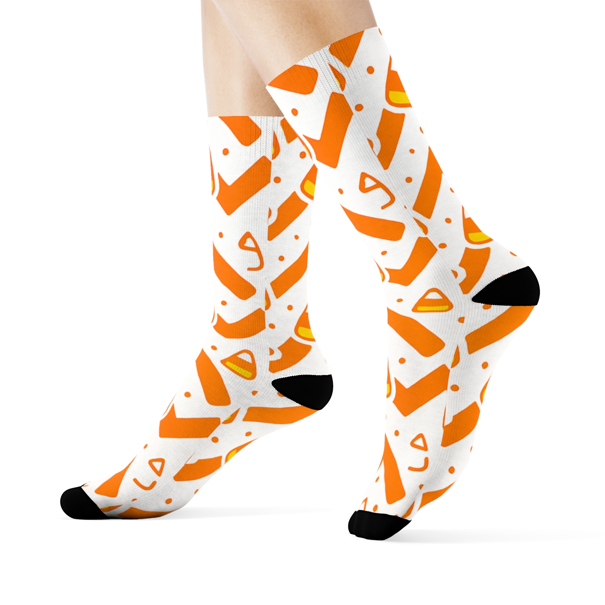 Orange Candy Corn Zigzag Lattice On White Background soft everyday crew socks