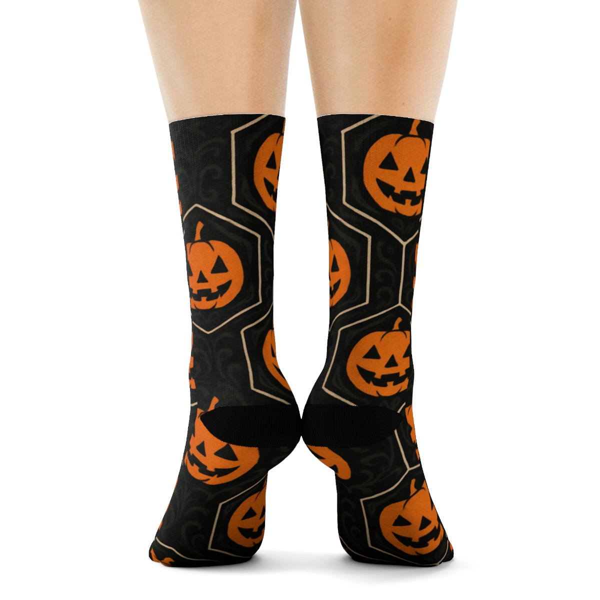 Pumpkin Hex Tile On Black Background premium sports crew socks