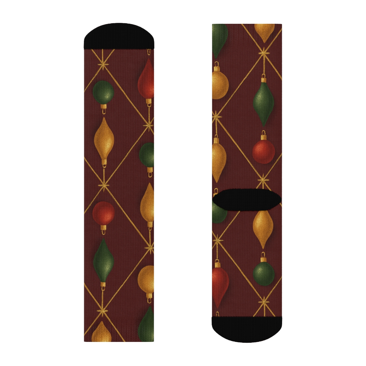 Xmas Ornament Lattice On Burgundy trendy patterned crew socks
