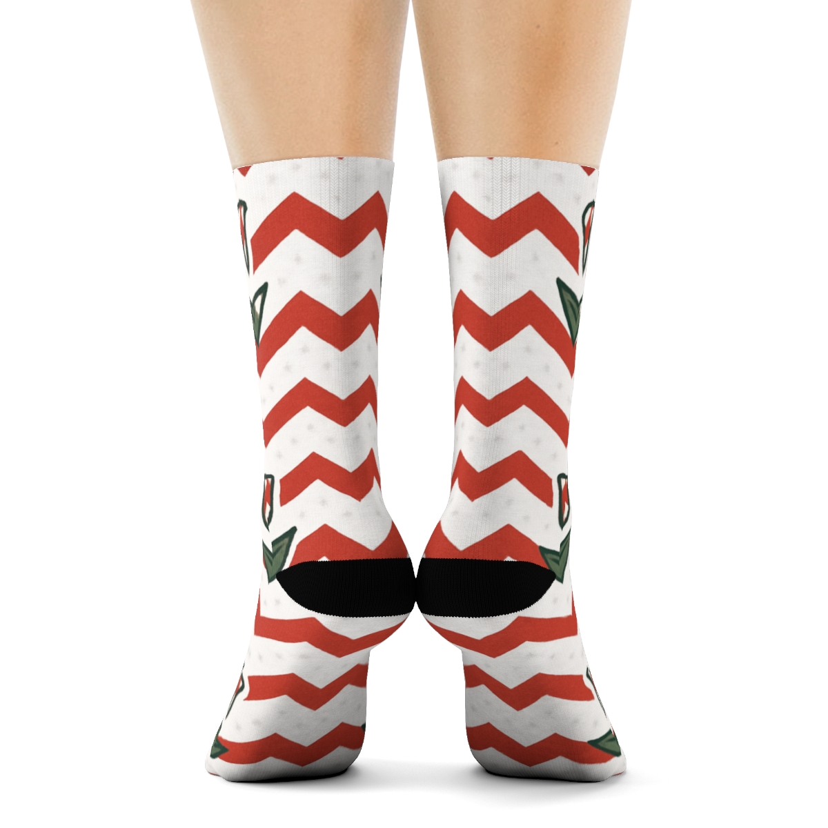 Peppermint Tulip Stripe Chevron On Snow White Background unique graphic crew socks