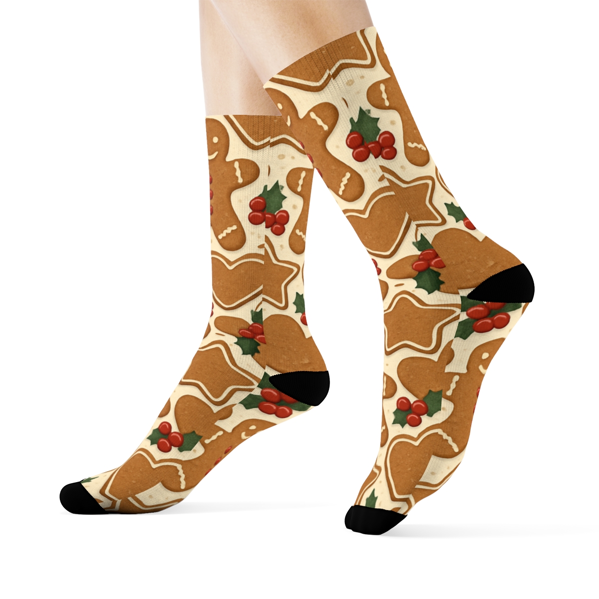 Gingerbread Man Tessellation Holiday designer printed crew socks