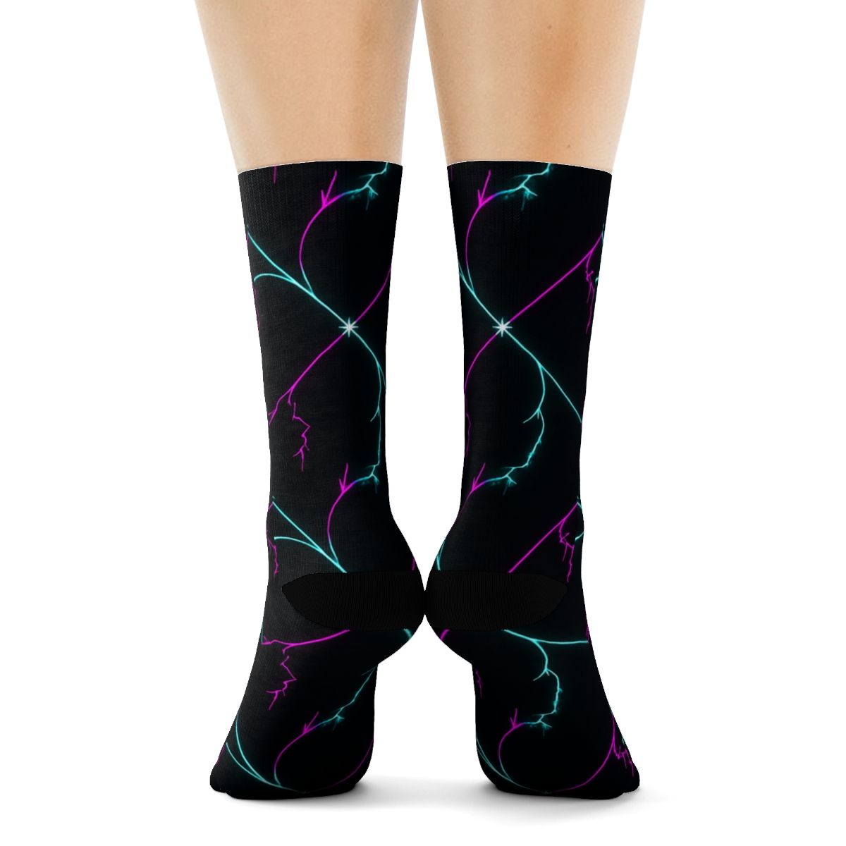 Neon Arc Lattice Micro Bolt Scatter designer printed crew socks