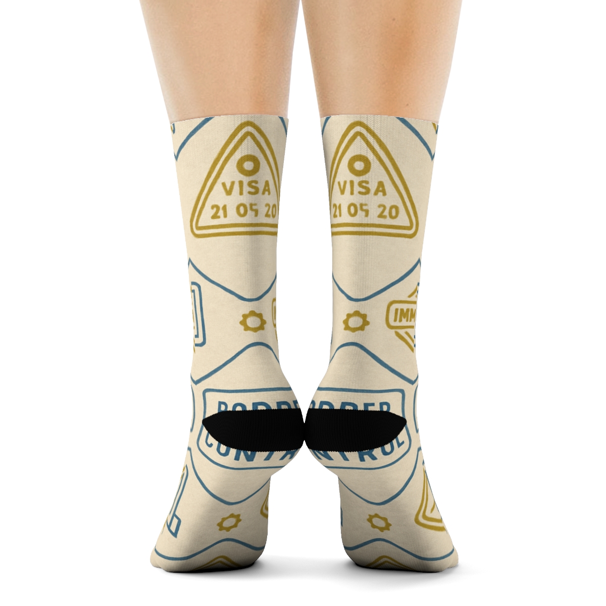 Passport Stamp Chevron, Customs Officer Edition unique graphic crew socks