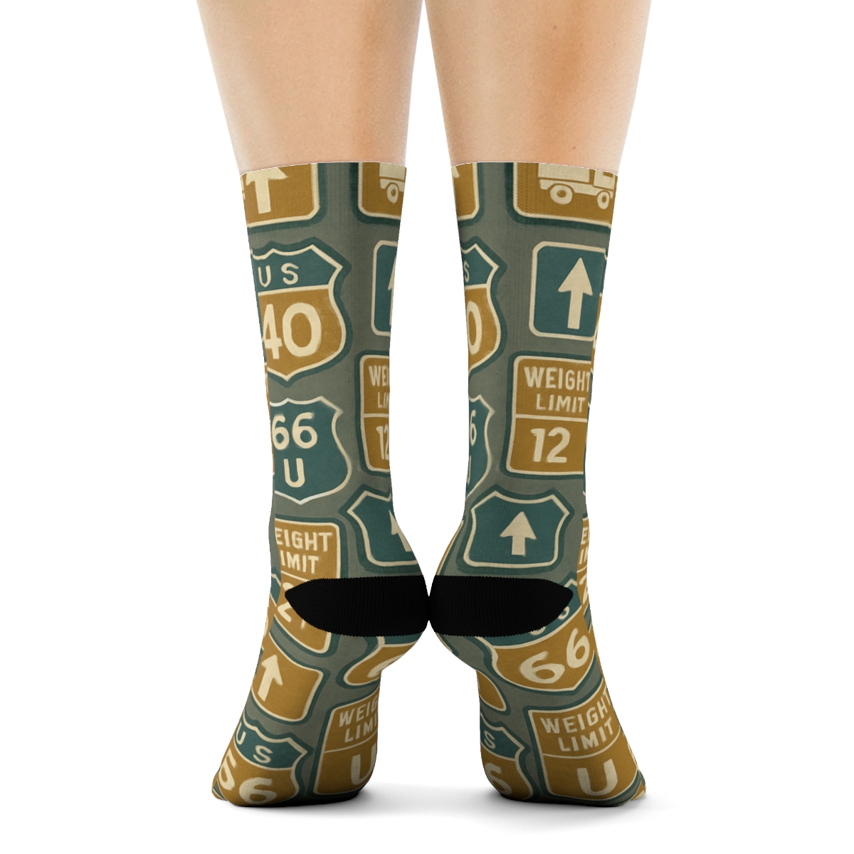 Vintage Road Sign Poster Look Truck Driver Lattice trendy patterned crew socks