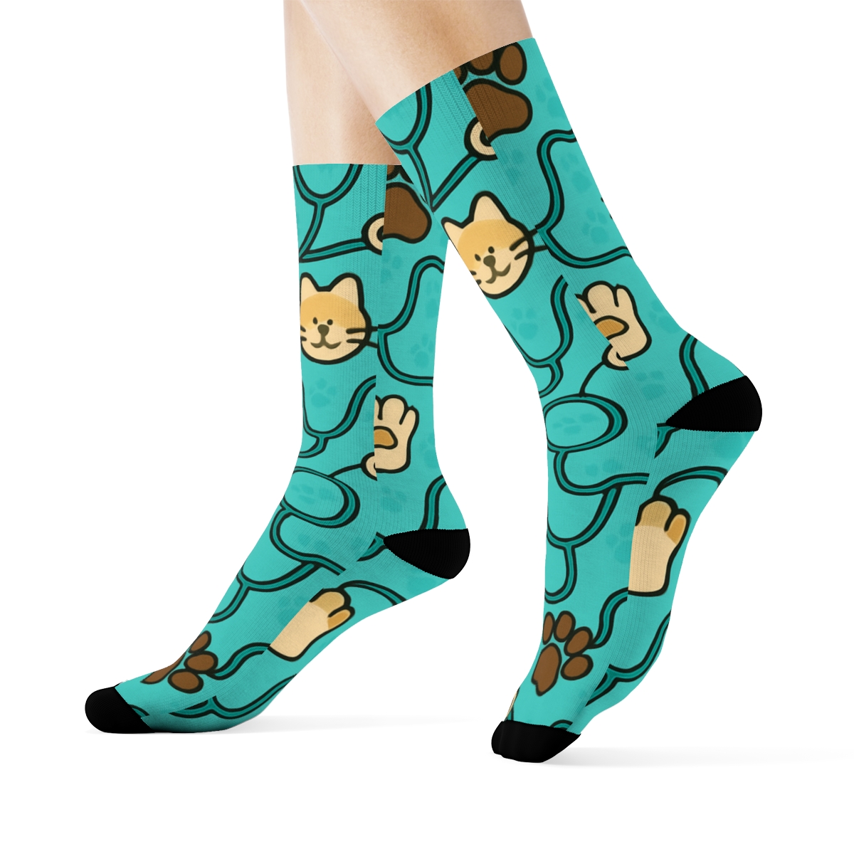 Veterinarian Paw Rhythm Mosaic designer printed crew socks