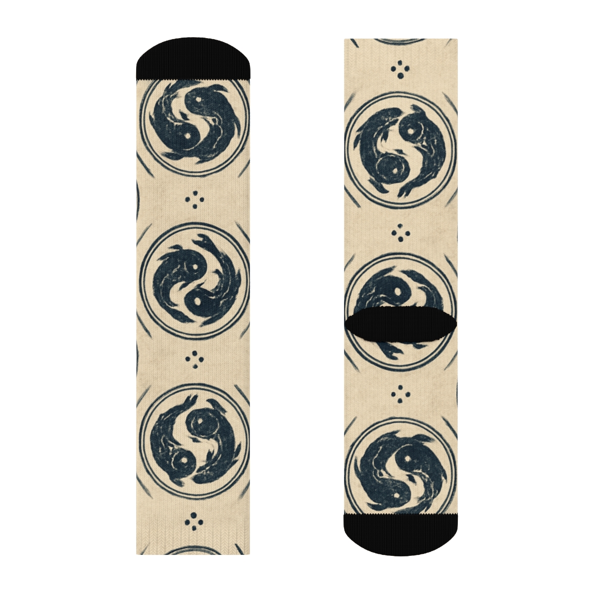 Indigo Koi Mandala Ring Repeat On Pale Cream stylish athletic crew socks