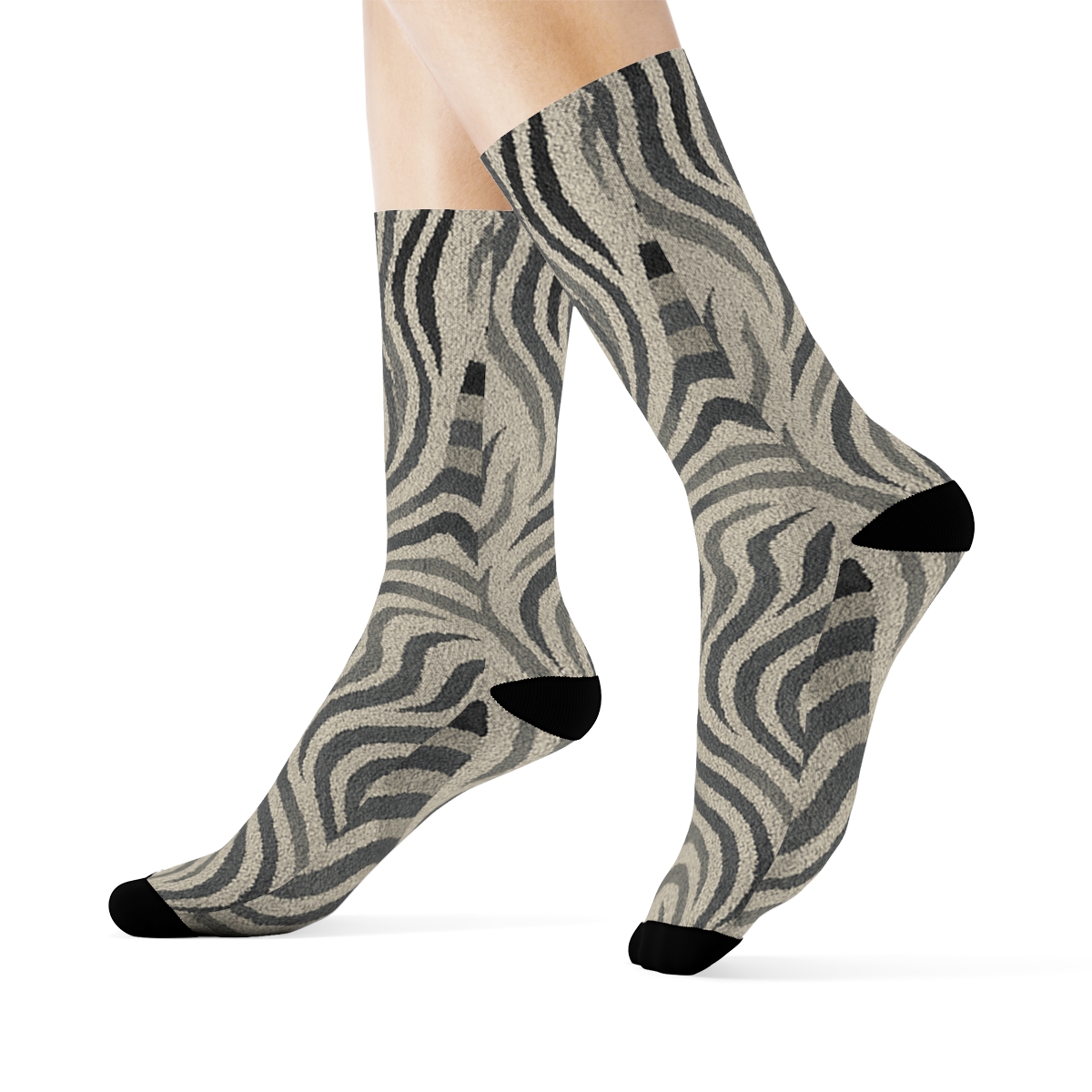 Soft Gray Zebra Mane Wave Knit Illusion comfortable cotton crew socks