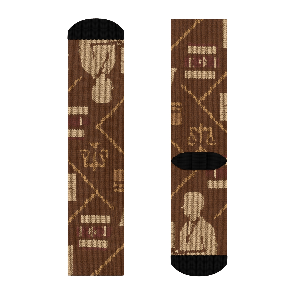 Courtroom Knitted Pattern Illusion With Lawyer Silhouettes stylish athletic crew socks