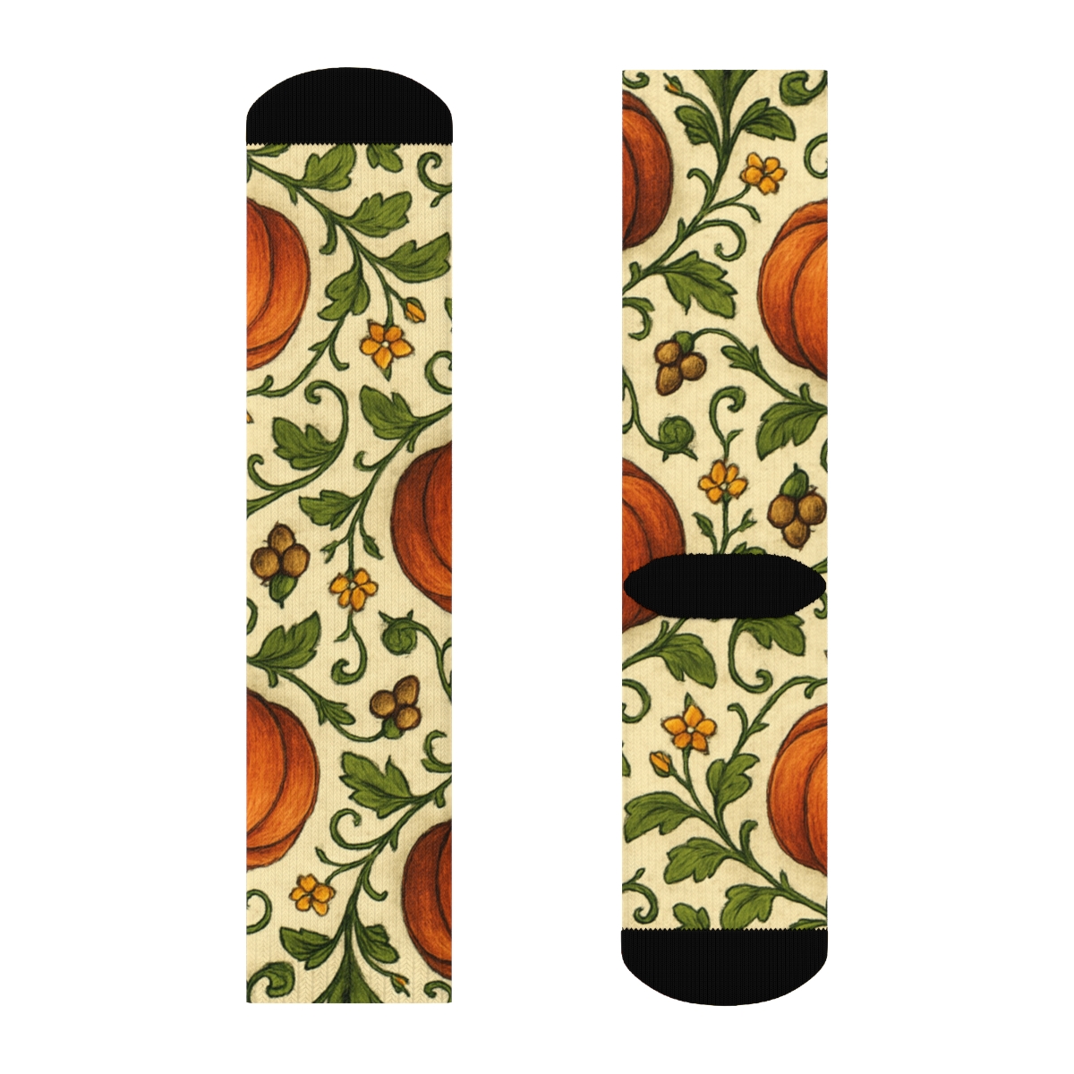 Pumpkin Patch Mirror Tiles On Creamy Beige Background personalized crew socks