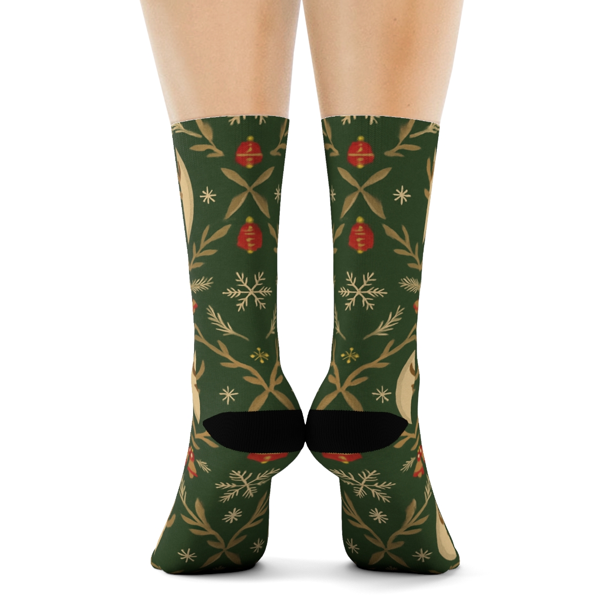 Scandinavian Folk Motif With Reindeer Medallions custom crew socks