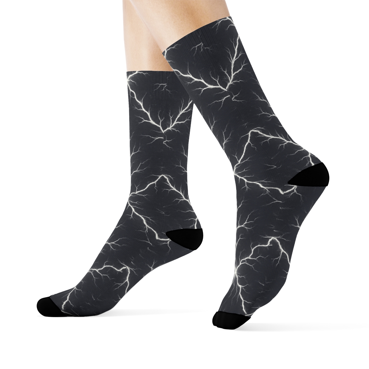 Fractal Branch Bolt Lattice In Storm Charcoal soft everyday crew socks