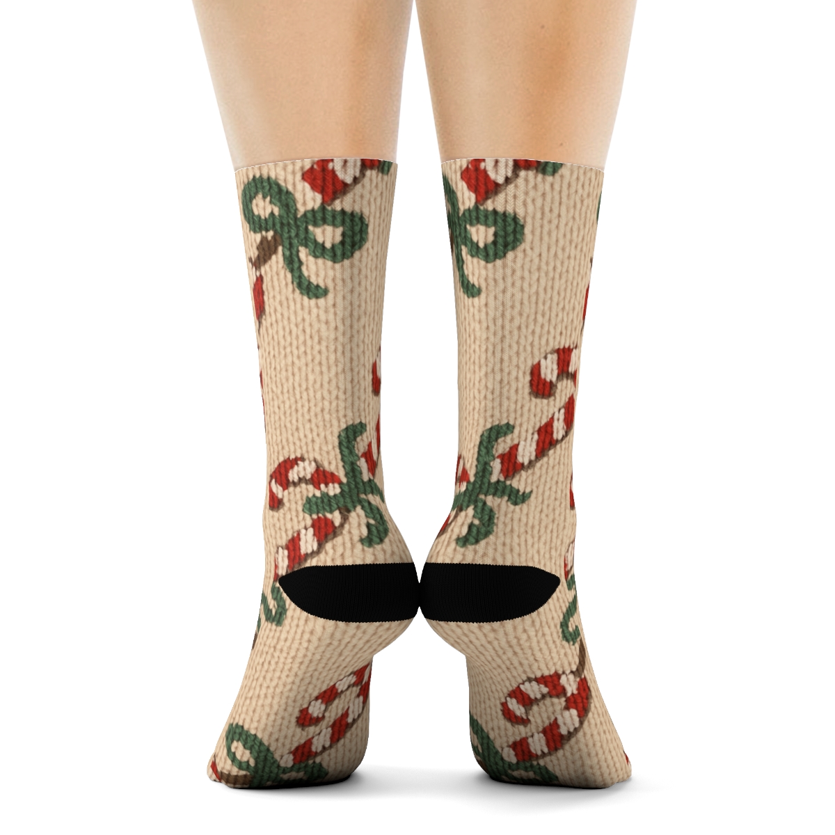 Knitted Illusion Candy Canes Garland Scatter soft everyday crew socks