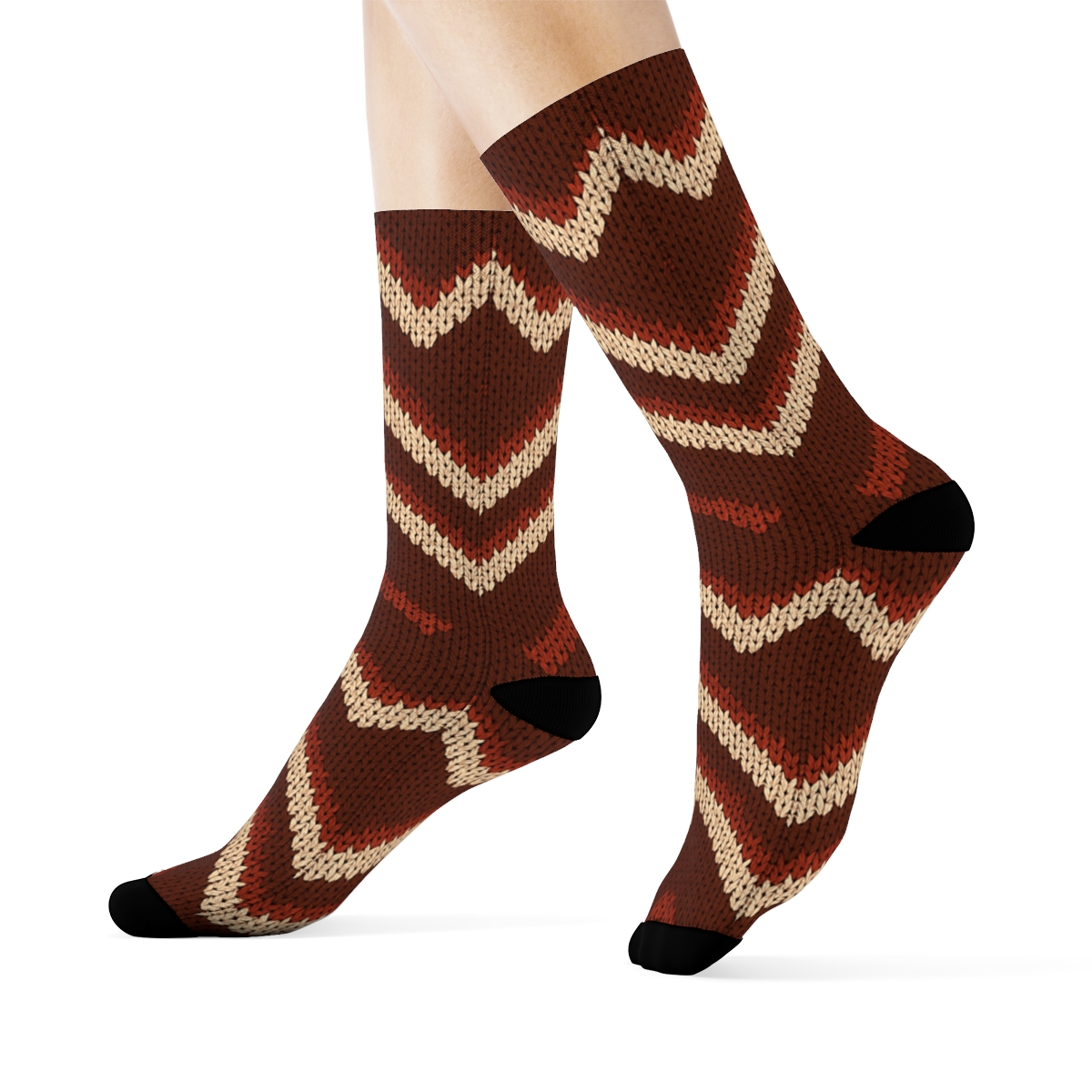 Candy-Cane Chevron Knit Illusion In Cocoa And Gold unique graphic crew socks