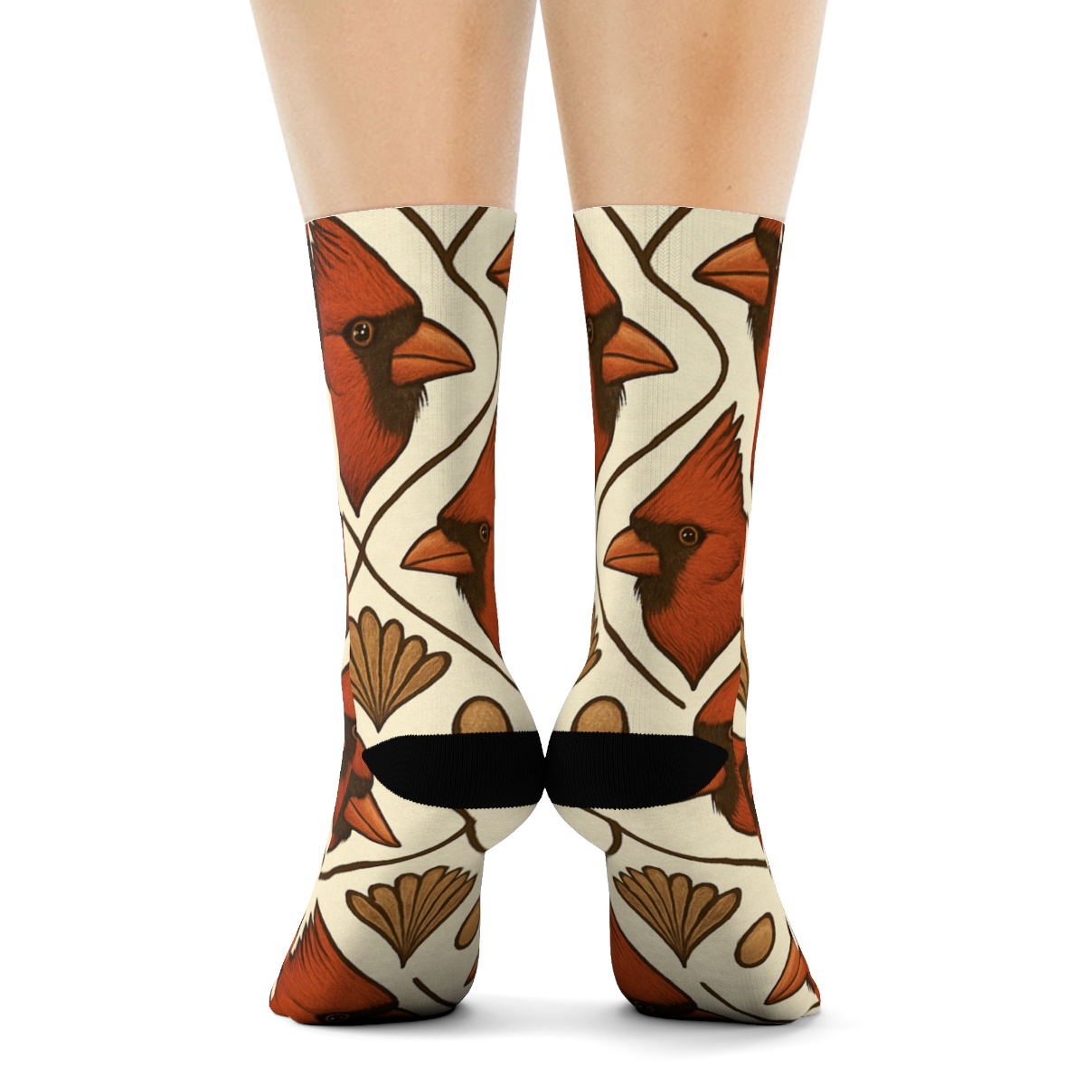 Crimson Cardinal Crest Medallion Tiles On Ivory Background soft everyday crew socks