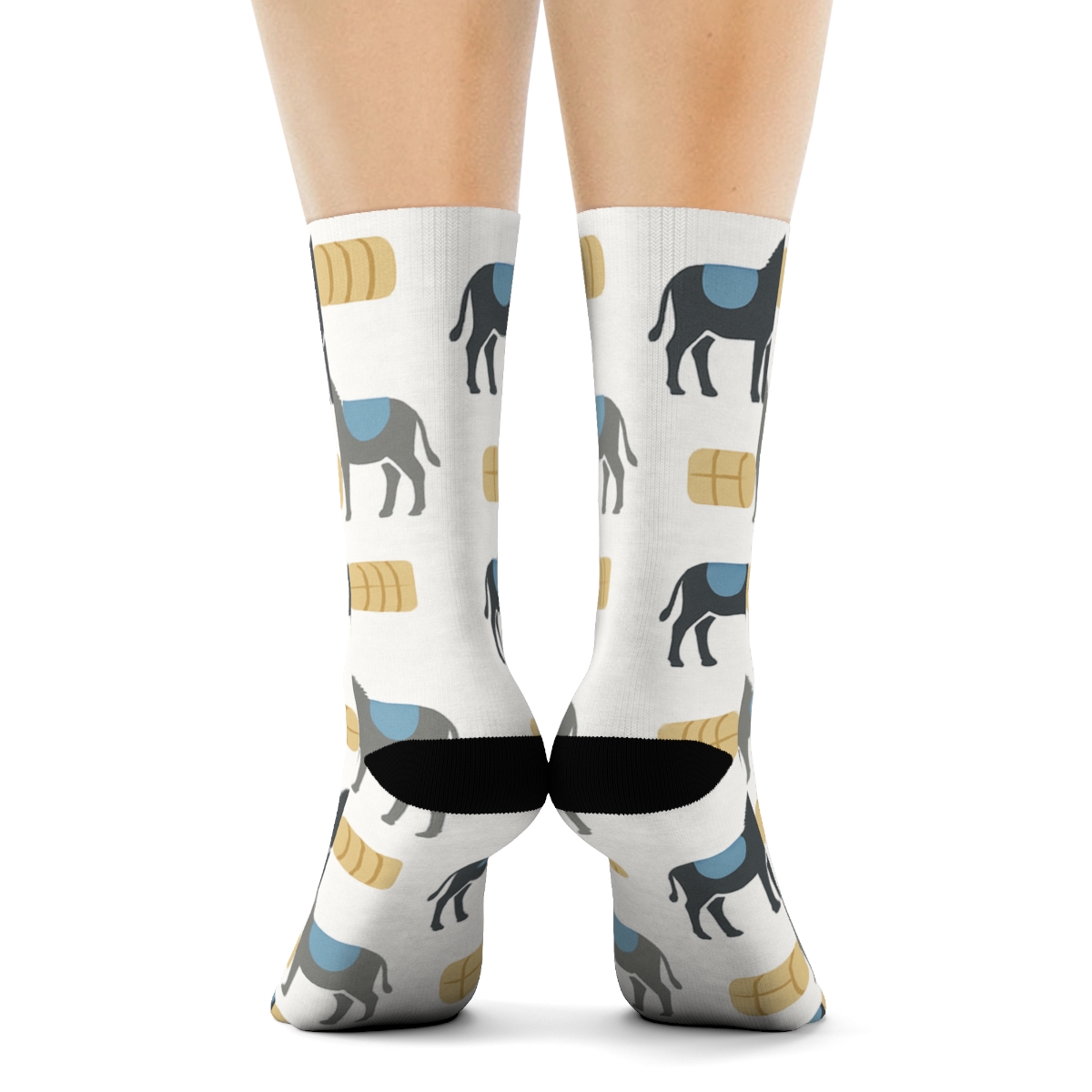 Minimal Farm Icons With Donkey Rhythm trendy patterned crew socks