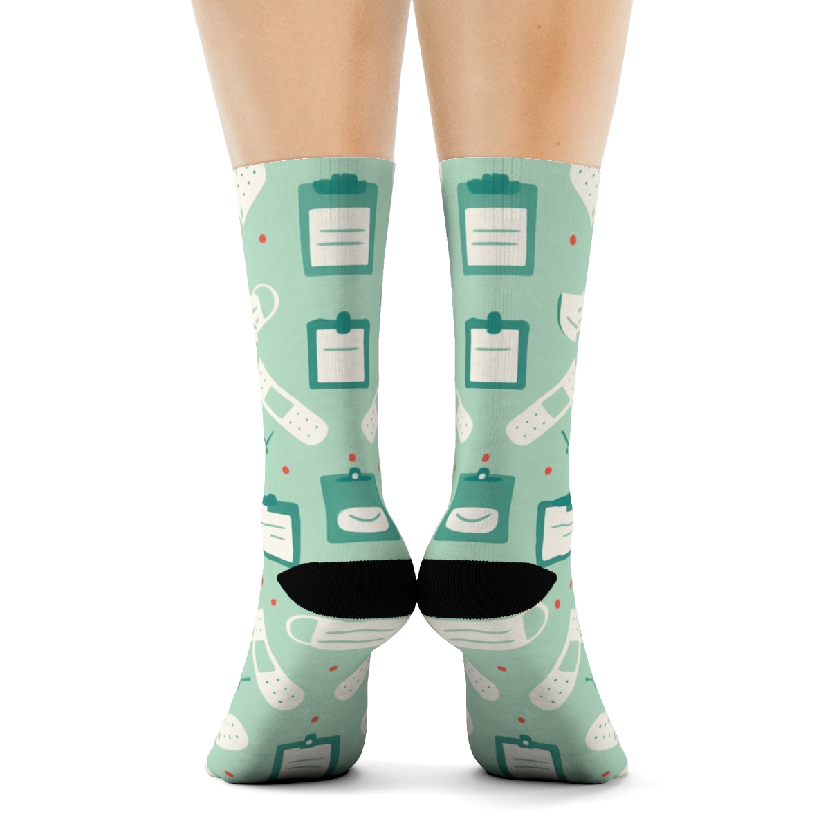 Clinic Chevron With Nurse Icons designer printed crew socks