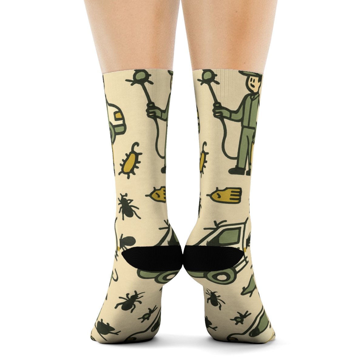 Service Vehicle Parade With Pest Control Technician Icons soft everyday crew socks
