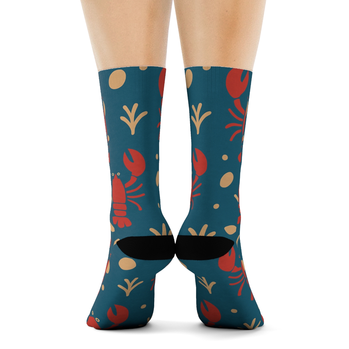 Ocean Blue Minimal Grid With Lobster Silhouettes premium sports crew socks