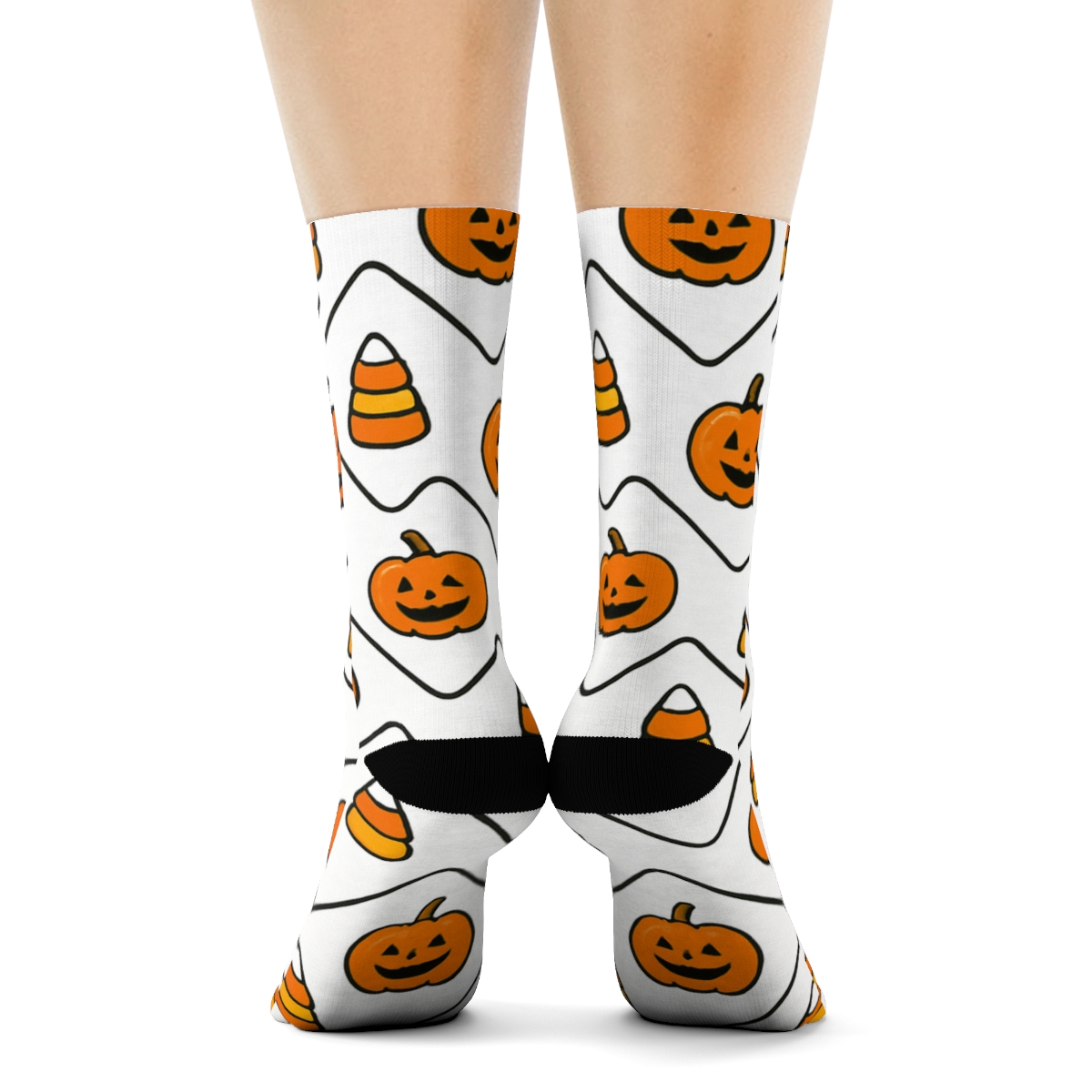 Pumpkin And Candy Corn Zigzag Stripe On White Background unique graphic crew socks