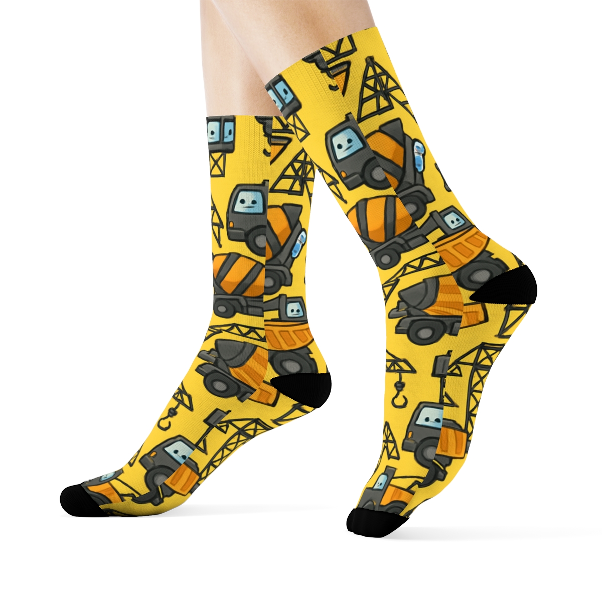Civil Engineer Crane Tessellation In Construction Yellow unique graphic crew socks