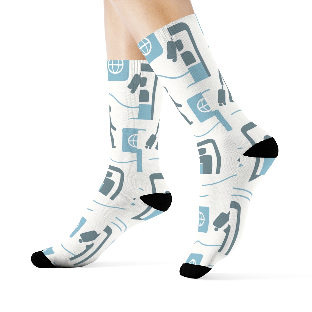 Visa Concourse With Immigration Officer Icons comfortable cotton crew socks