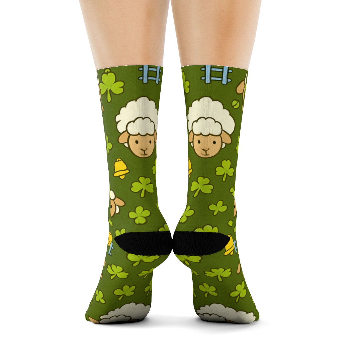 Sheep Meadow Chevron On Moss Green personalized crew socks