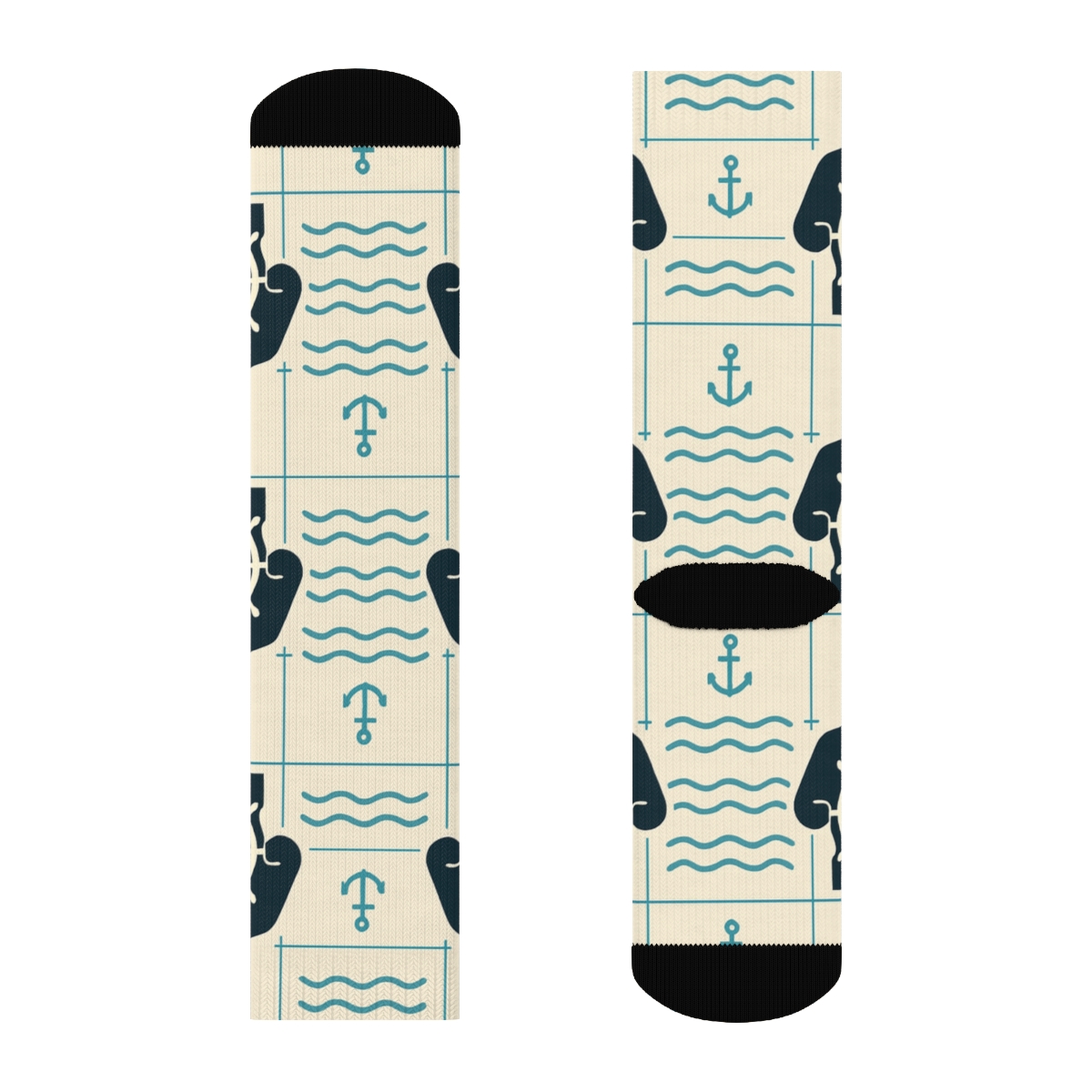 Wave Grid With Ship Captain Silhouettes personalized crew socks