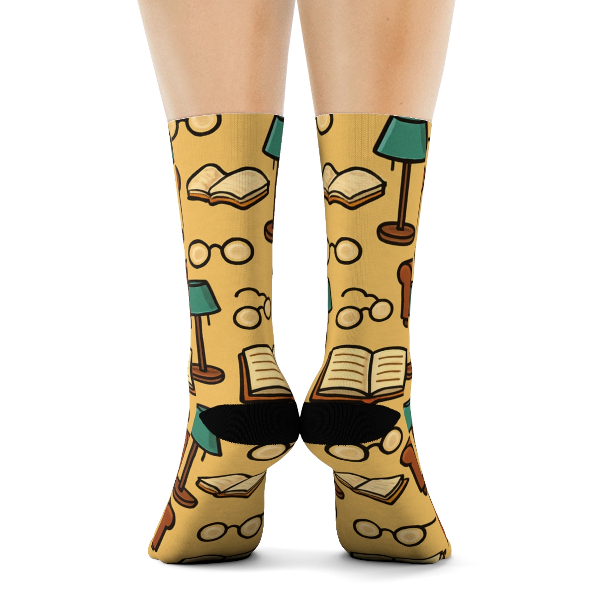 Cozy Reading Nook With Librarian Motifs unique graphic crew socks