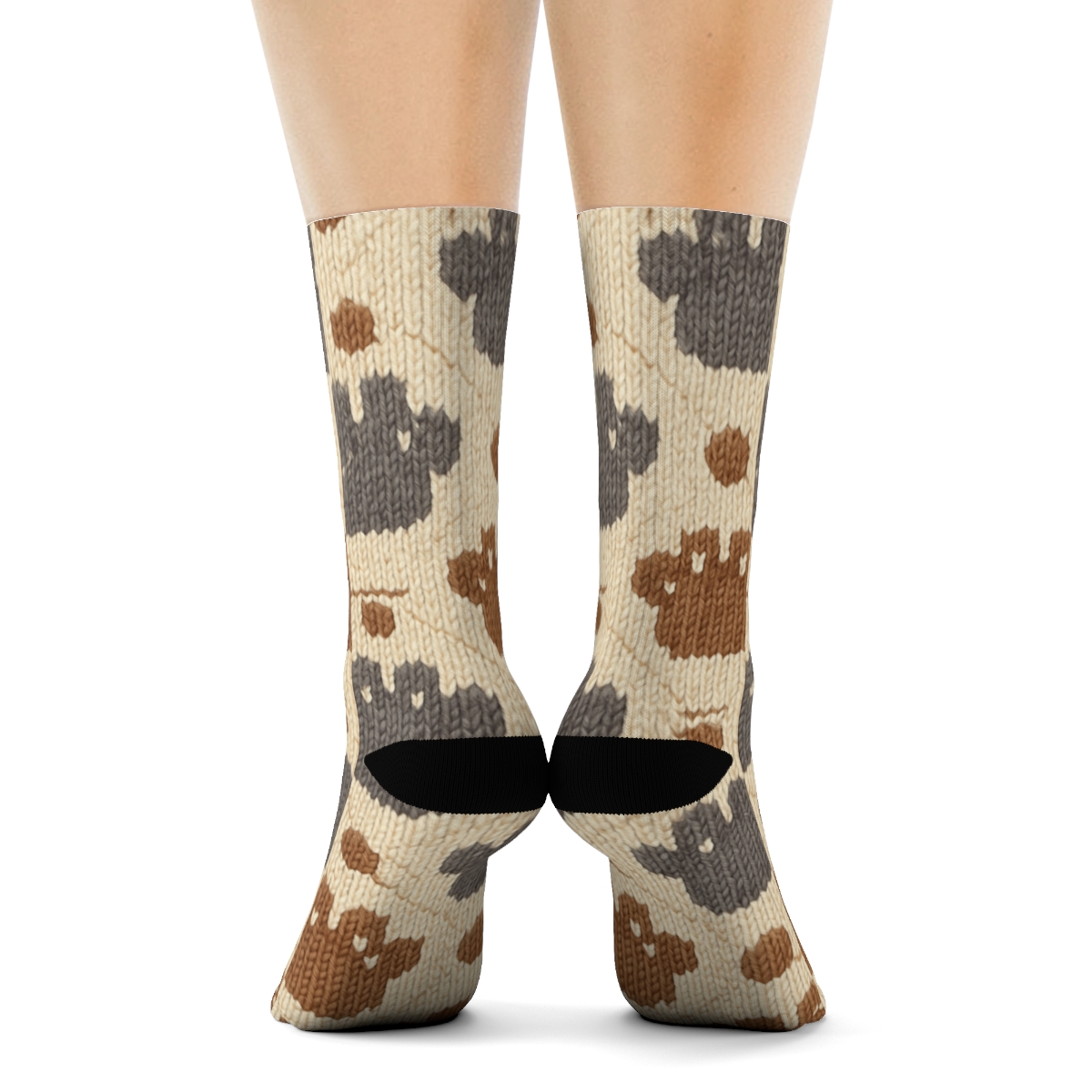 Knitted Illusion Cat Paw Chevron On Warm Cream personalized crew socks