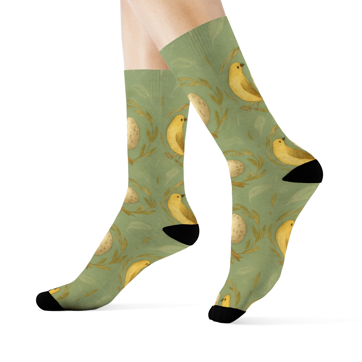 Golden Finch Egg Cluster Rings On Soft Sage premium sports crew socks
