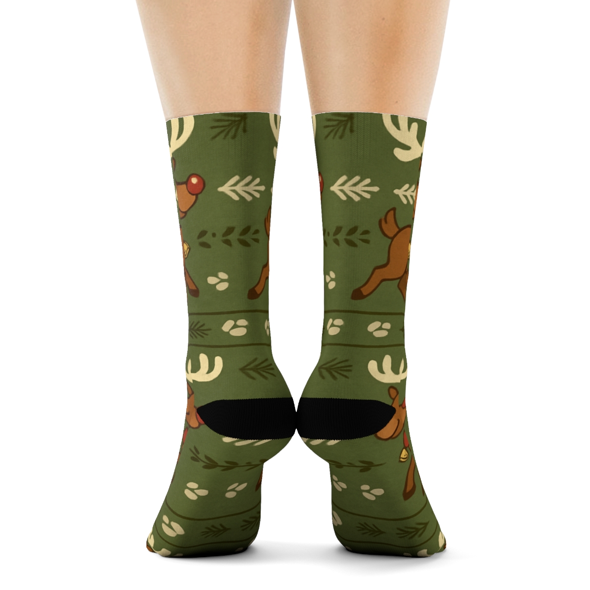 Scarf Wrapped Reindeer Parade Band soft everyday crew socks