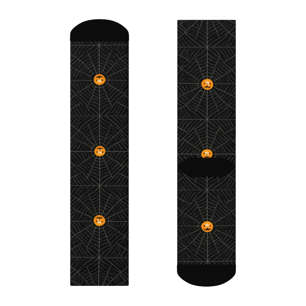 Orange Spider Web Overlay With Pumpkin Nodes On Black Background designer printed crew socks