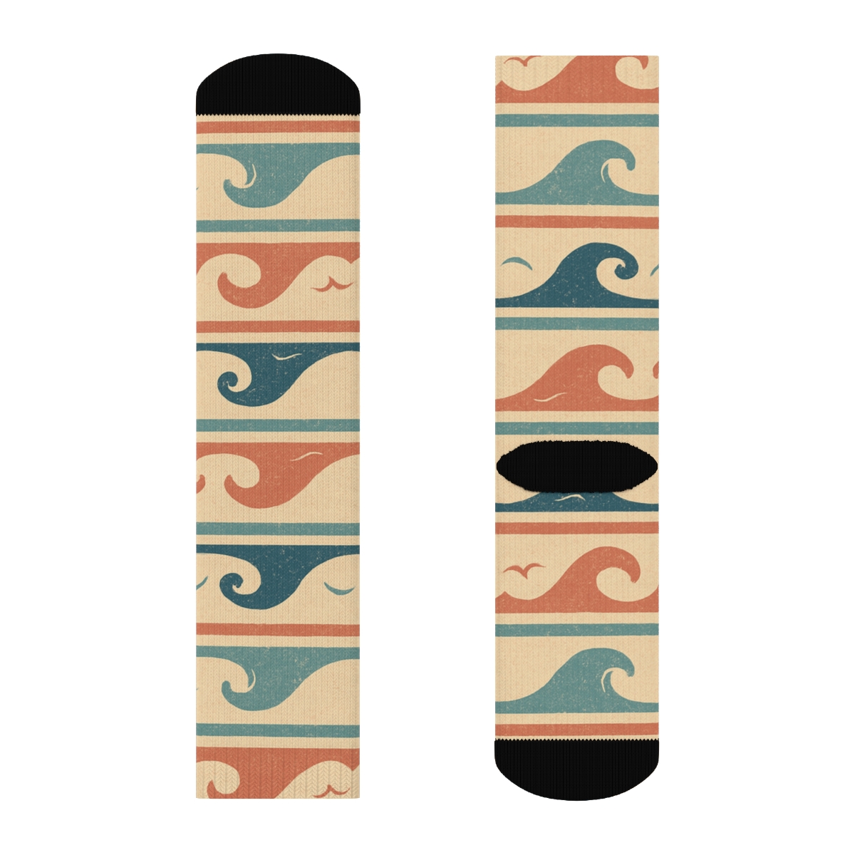 Vintage Surf Break Bands On Warm Sand designer printed crew socks