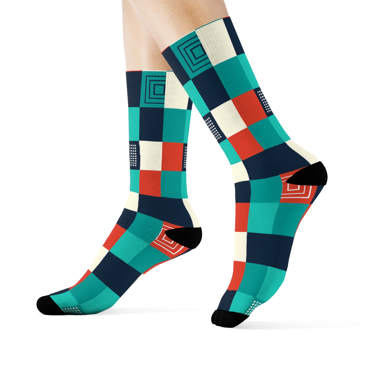 Chromatic Offset Grid Illusion stylish athletic crew socks