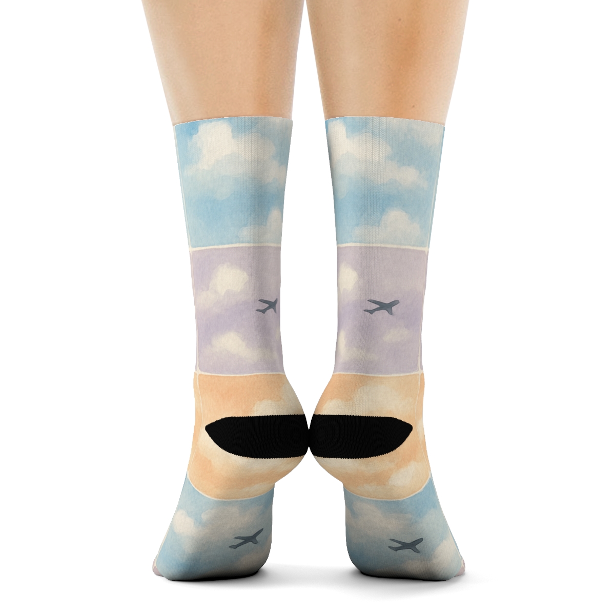 Airplane Sky Study Watercolor Tiles designer printed crew socks