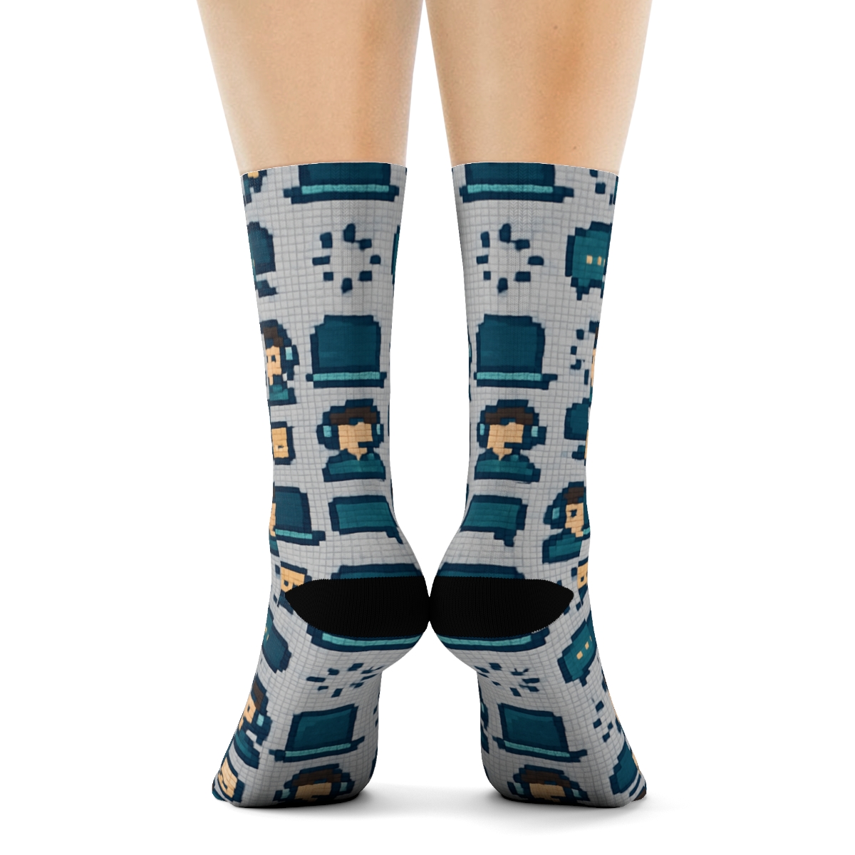 Pixel Grid Network With It Support Specialist Motifs designer printed crew socksPixel Grid Network with It support specialist Motifs Crew Socks - Image 4