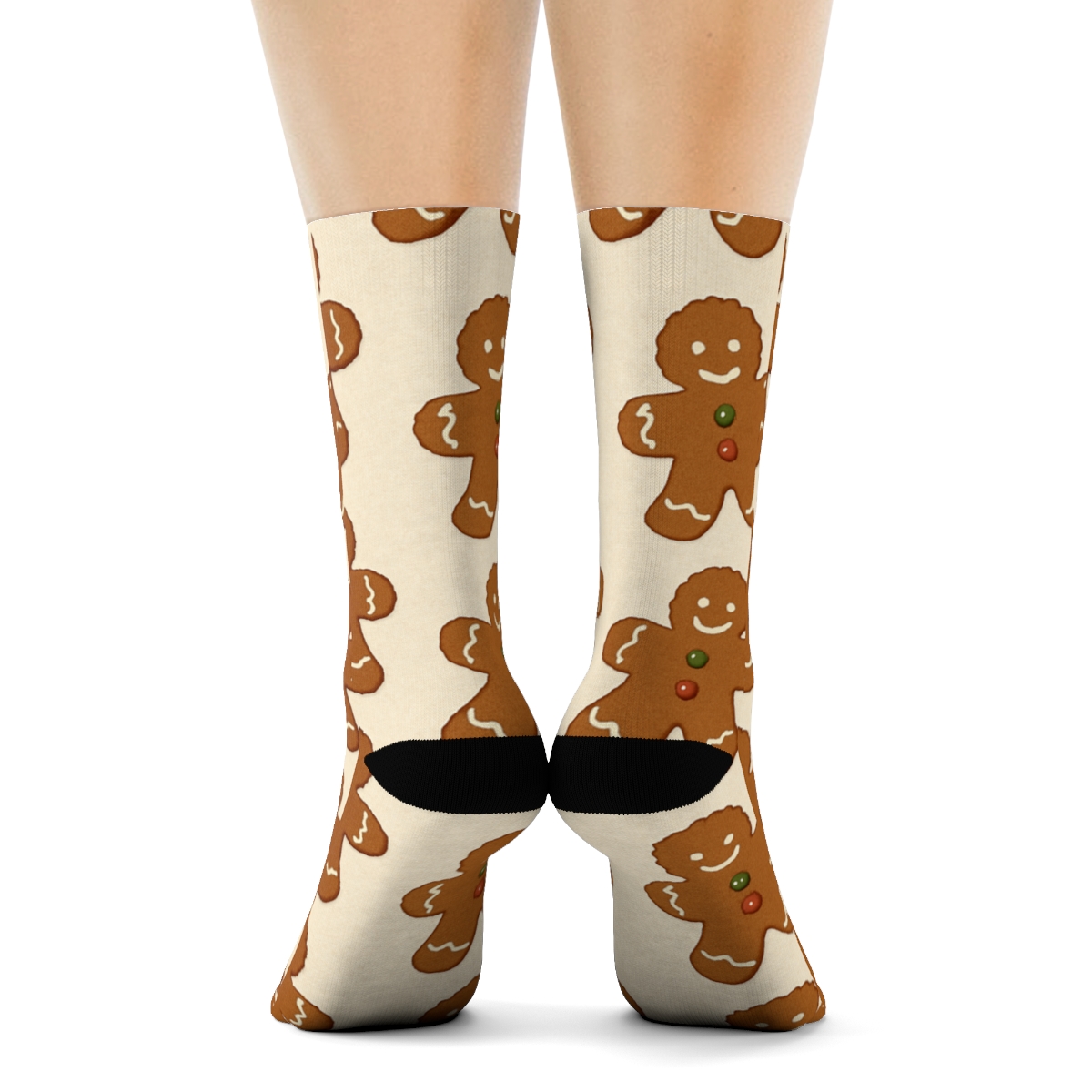 Gingerbread Cookie Scatter For Christmas Cozy Cream stylish athletic crew socks