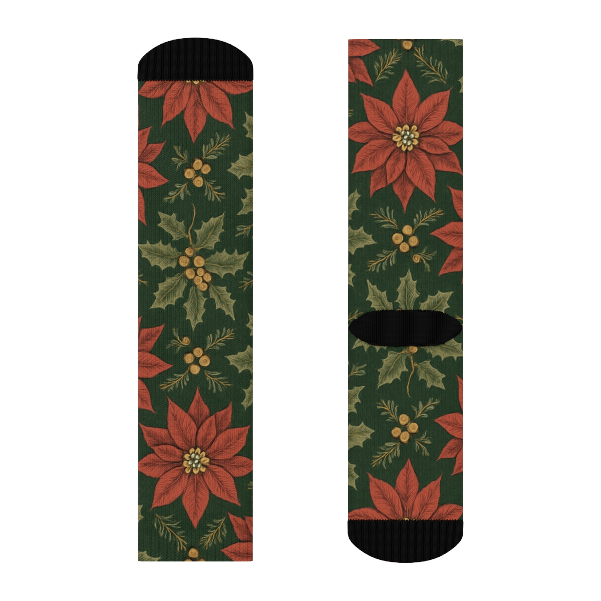 Poinsettia And Holly Lattice On Deep Evergreen Background unique graphic crew socks