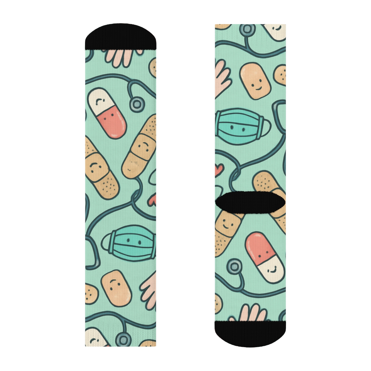 Pastel Mint Bandage Rhythm With Nurse Icons personalized crew socks