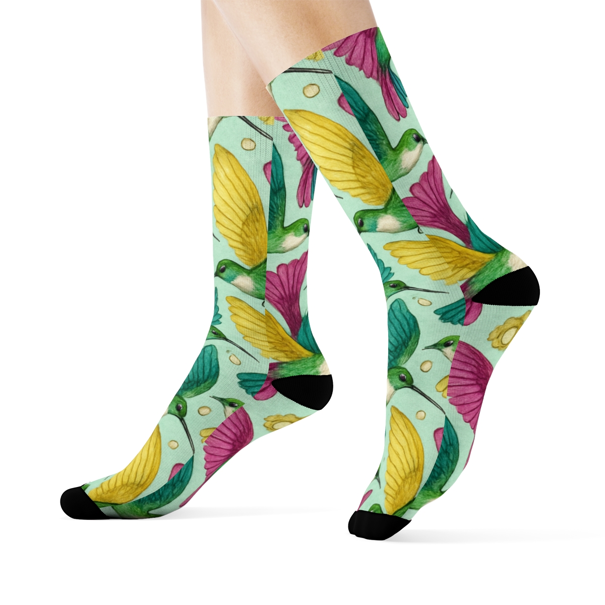 Hummingbird Wing Spiral Tessellation On Mint Background comfortable cotton crew socks